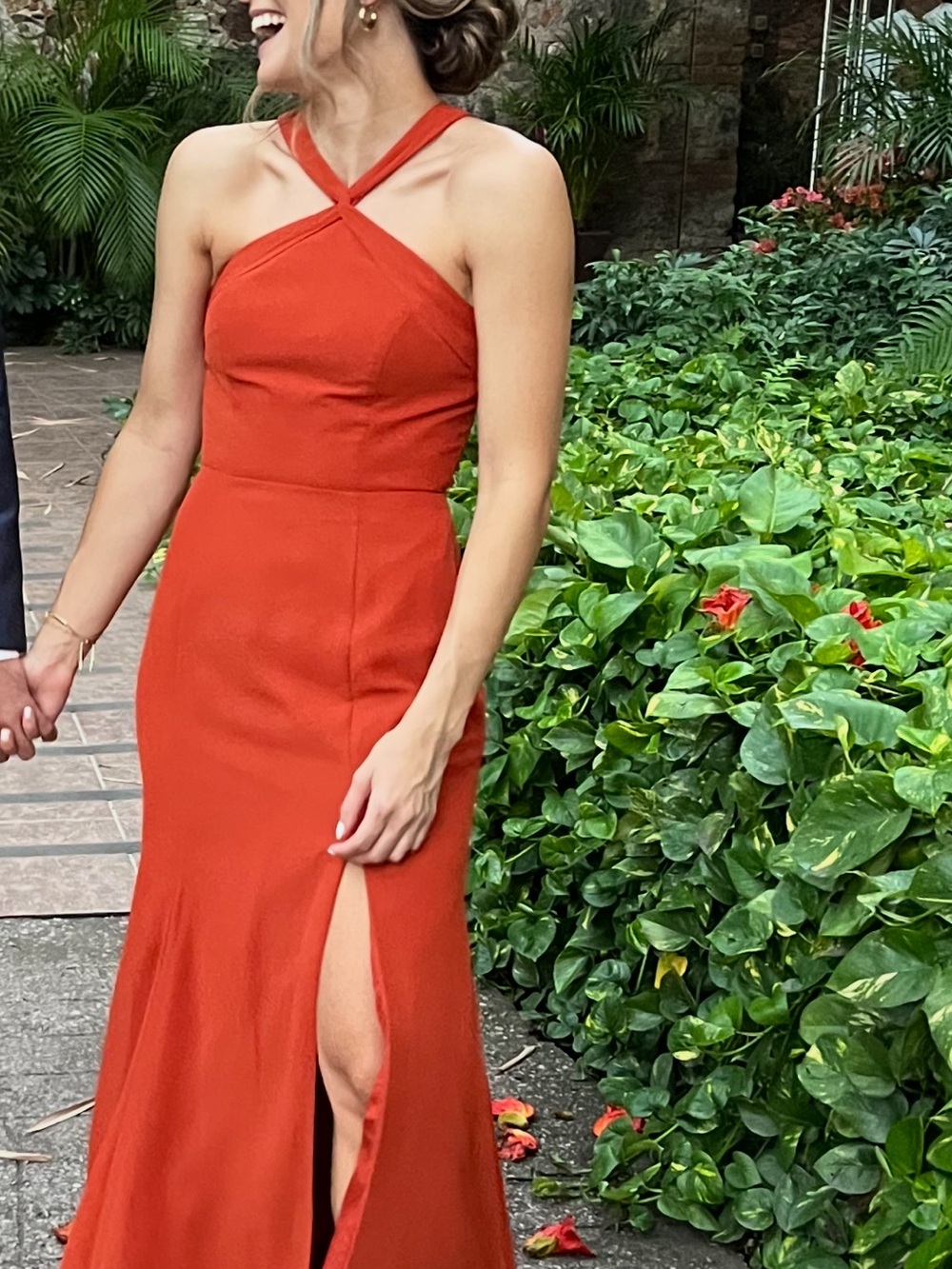 Azazie Burnt Orange Cross-Neck Maxi Dress